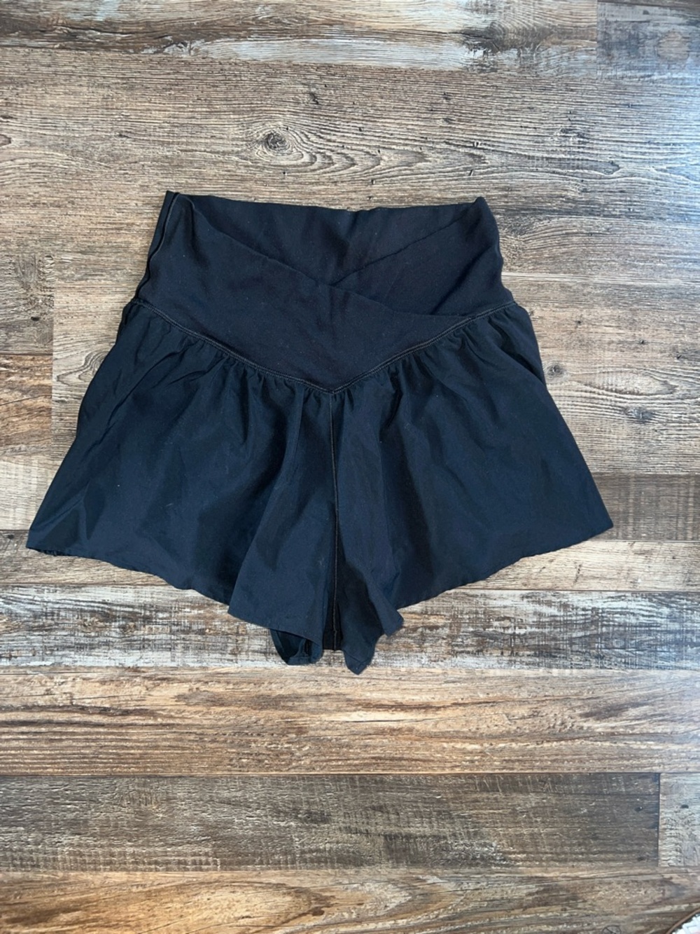 aerie Black High-Waist Skort Shorts with Flared Overlay